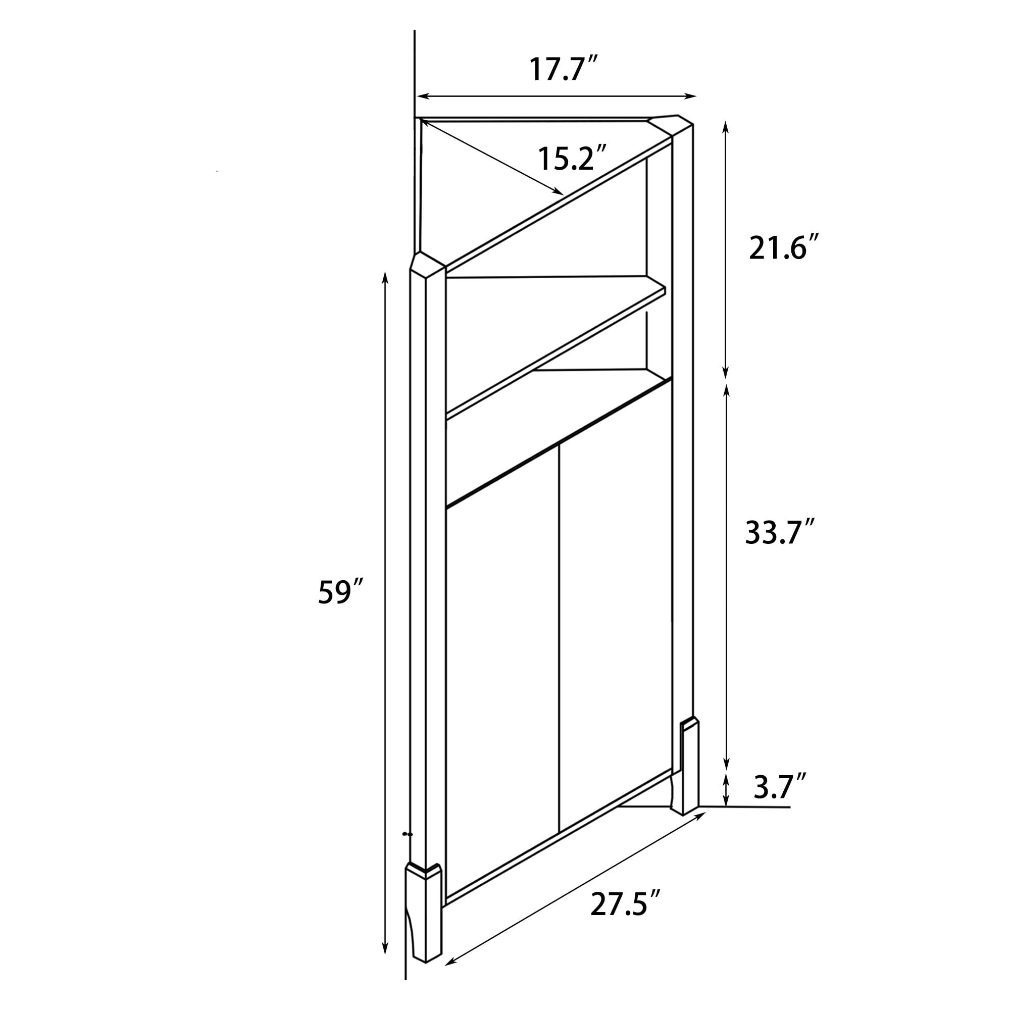 Wooden Corner Cabinet with Two Doors and 4-Tier Shelves, Corner Storage Cabinet Bookshelf