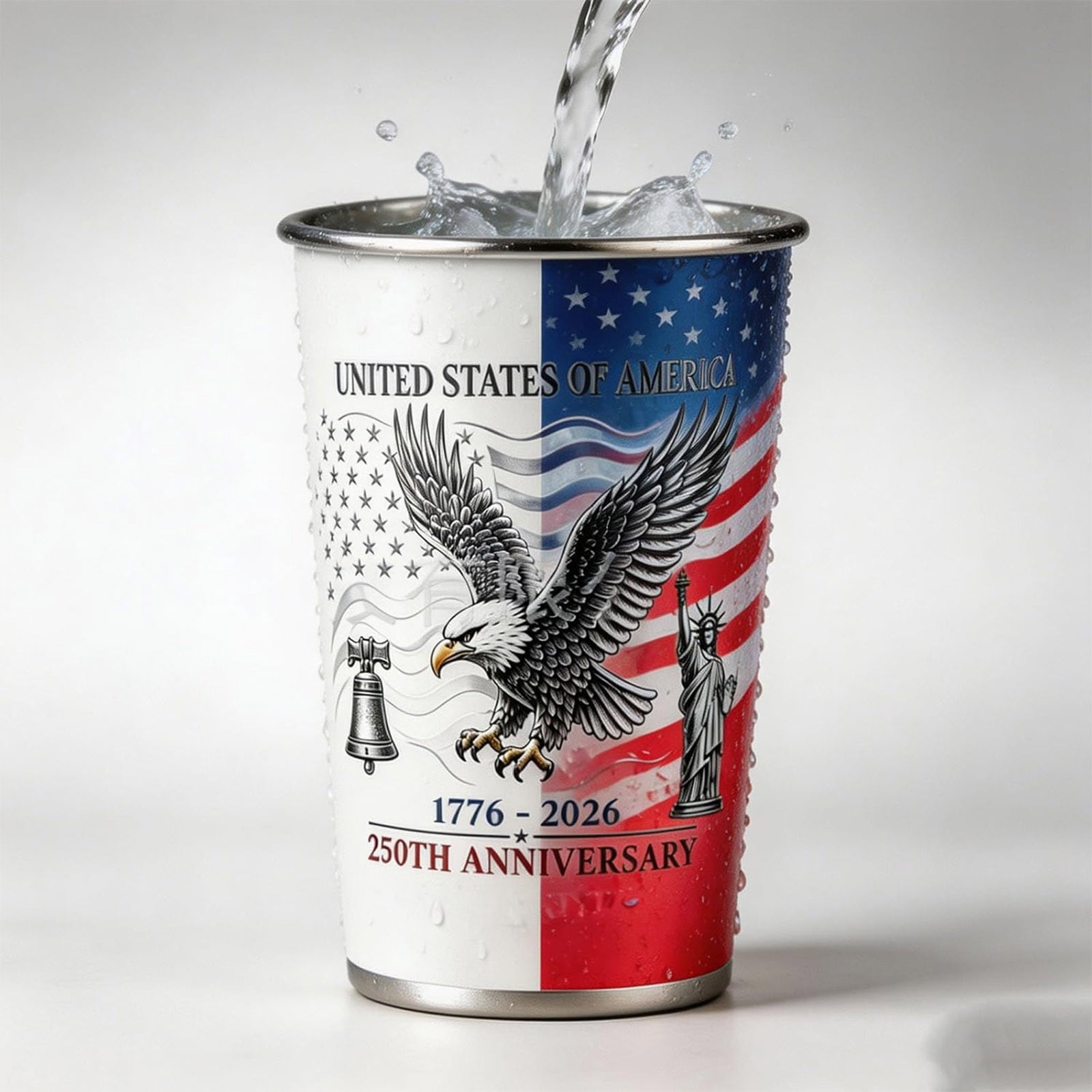 USA 250th Anniversary Color Changing Tumbler, Stainless Steel Color-Changing Insulated Mug, 16oz Cold Activated Color Changing Tumbler, Reusable BPA-Free Drink Cup