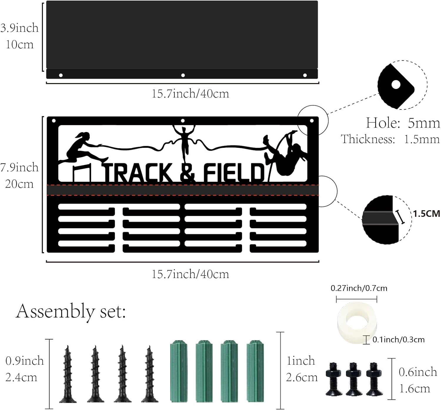 Track Field Medal Hanger Display Trophy Shelf Medal Holder with Shelf Stand Sports 4 Rows Metal Hanging Wall Mount Hold 70+ Medals for Running Competition Ribbon Medals Rack 15.7x7.9Inch Black