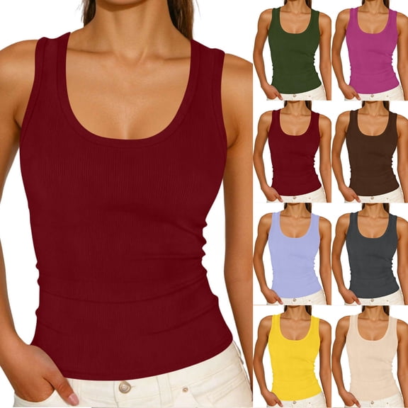 Aboser Womens Ribbed Knit Baselayer Slimming Soft Sleeveless Shirt Summer U Neck Tank Tops Lightweight Casual Layering Shirts