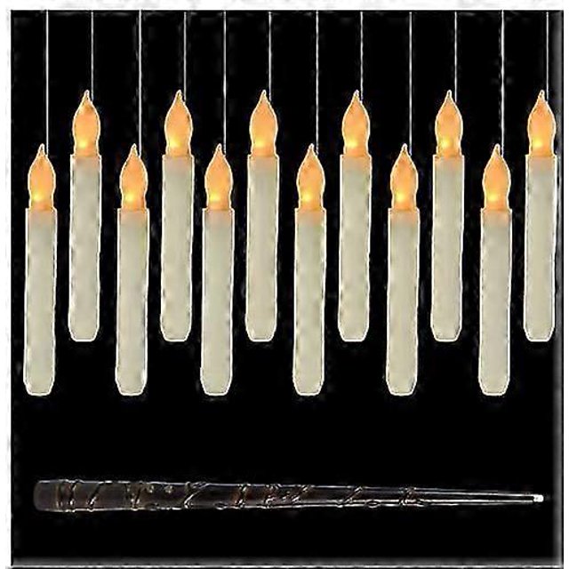 Halloween Decorations, 12PCS Floating Candles with Magic Wand Remote, 6.6" Hanging Flameless Taper Candles, Flickering Warm Light LED Candles Decor