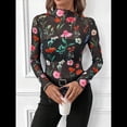 thumbnail image 4 of Blusa de Larga con Encaje de para Mujer, Transparente, con Cuello Alto, Ideal para Fiestas y Clubes Nocturnos Flor M, 4 of 10