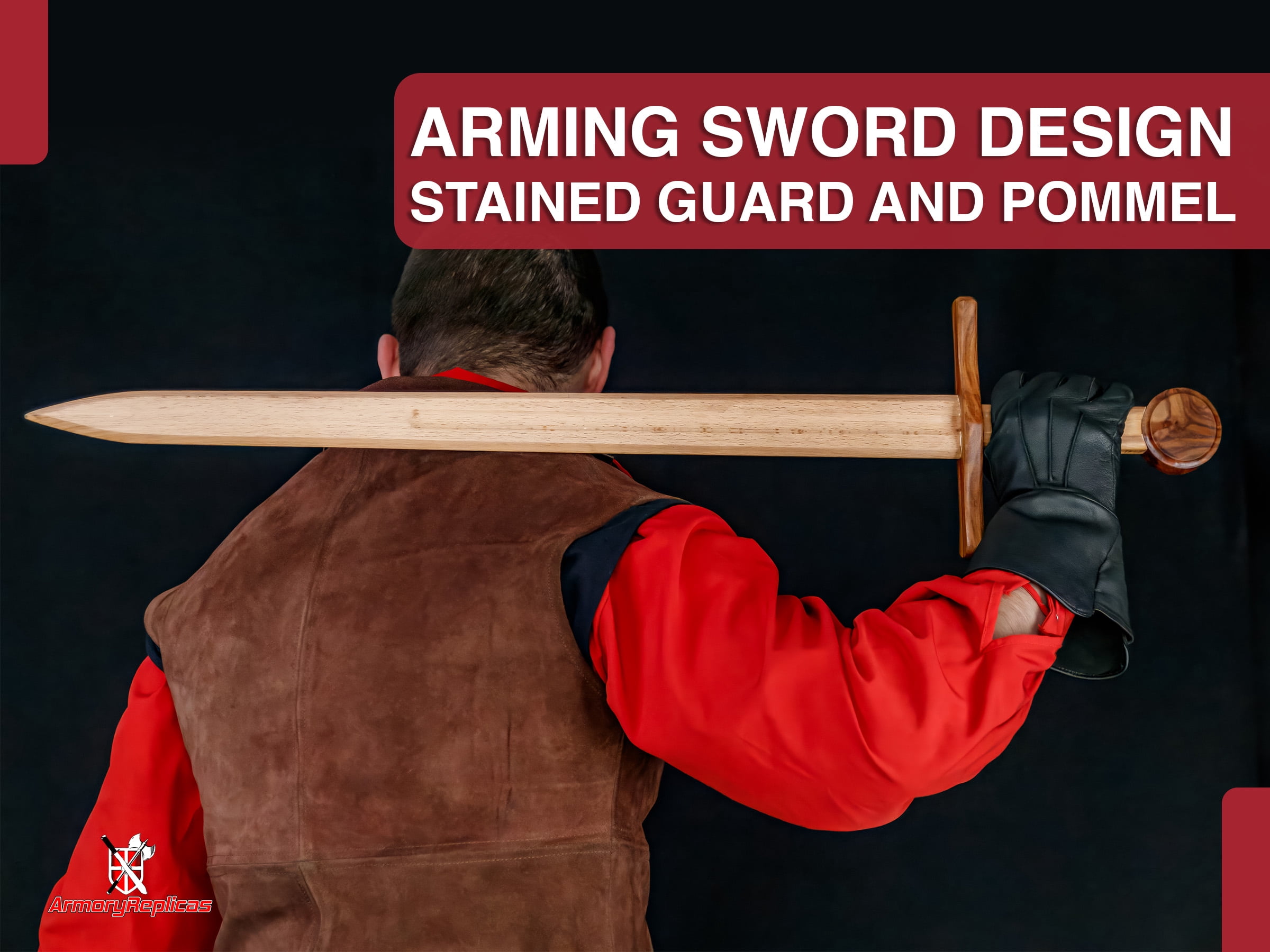 Armory Replicas Medieval Wooden Training Sword Beech Wood, Leather