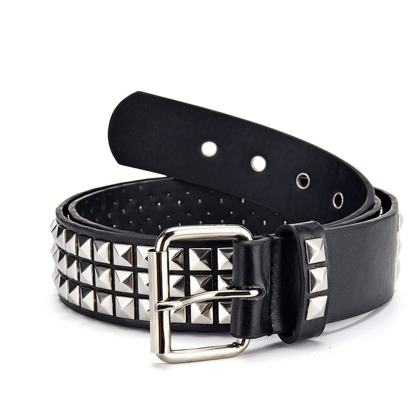Black 110cm) Studded Belt Rivet Belt with Shiny Pyramid Studs for