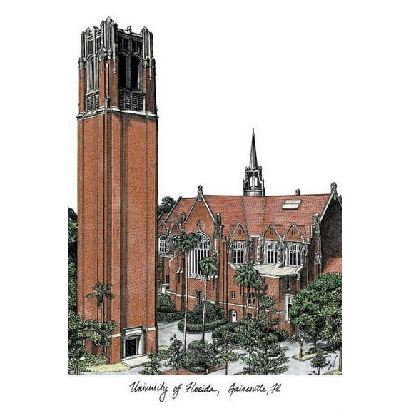 University of Florida 16w x 11.5h Manhattan Black Single Mat Gold Embossed Diploma Frame with Bonus Campus Images Lithograph (value savings at $59)