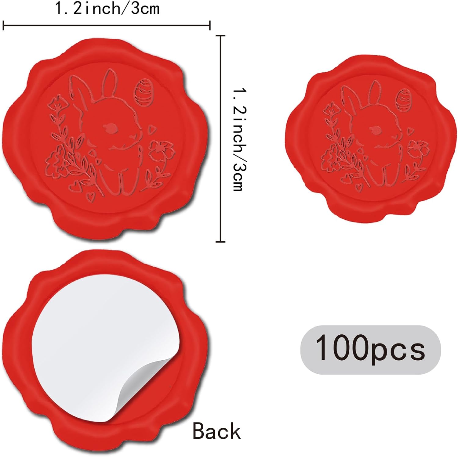 1 box 100pcs Dark Red Wax Seal Stickers Rabbit Decoration Stickers Vintage Adhesive Envelope Sealing Stickers Love Heart for Easter Wedding Gift Wrapping Birthday Greeting Cards Making