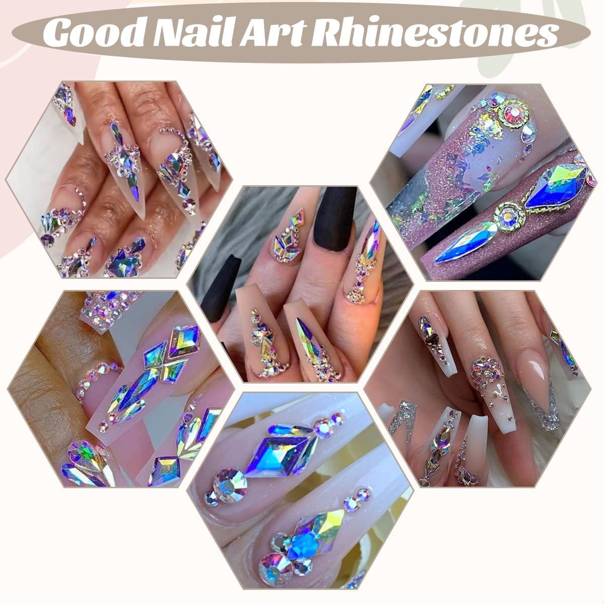 3D Nail Charms Gems Set, Nail Charms DIY Nail Art Supplies Accessories - 600 Special Shaped Crystals & 2500 Flat Bottomed Stones in 20 Styles + Drill Pen Included