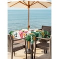 thumbnail image 3 of Outdoor Tablecloth with Umbrella Hole for Patio/Picnic/Party/Camping, Pink Flamingo Waterproof Table Cloth Square Cover Washable, Summer Tropical Palm Leaves Retro Wooden (60"x 60"), 3 of 9