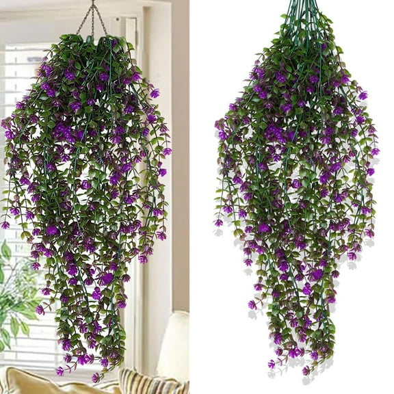 Bxaolu Artificial Hanging Flowers Outdoor Faux Plants Spring Summer Decor Fake Silk Violets, Realistic UV Resistant Trailing Vines Porch Yard Indoor Wedding Favors(Hot Pink,1Pc)