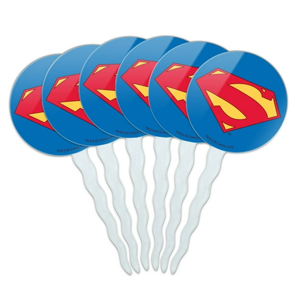 Superman New 52 Shield Logo Cupcake Picks Toppers Decoration Set of 6