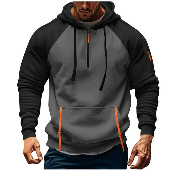 WRKEKC Hoodies for Men Solid Color Half Zip Drawstring Hooded Sweatshirt with Kangaroo Pocket for Fall Winter Casual Sports Daily Comfortable & Outdoor Use