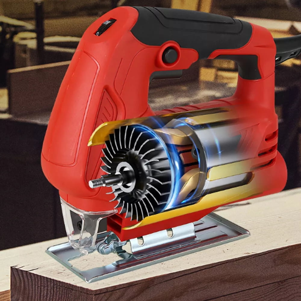 Runbaixing 710W Handheld Electric Jig Saw, 110V Cutting Flower Woodworking Machine with 10 Saw Blade and 6th Gear, Red