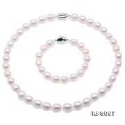 JYX Pearl Necklace Set 8-9mm White Oval Cultured Freshwater Pearl Necklace and Bracelet Set
