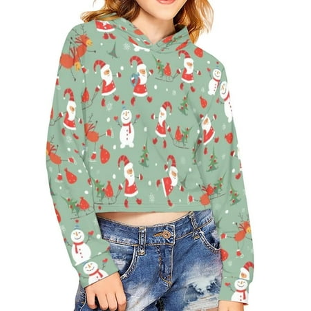 

Renewold 5-6 Years Kids Girls Hoodies Merry Christmas Cute Crop Tops Pullover Sweatshirts Santa Clause Snowman Print Hoodied Casual Skin Friendly Shirts Outgoing Streets Park Jacket