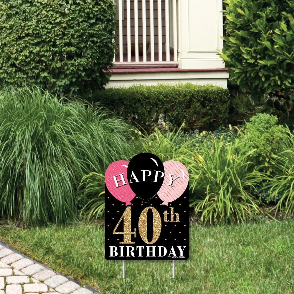 Chic 40th Birthday Pink, Black and Gold Outdoor Lawn Sign