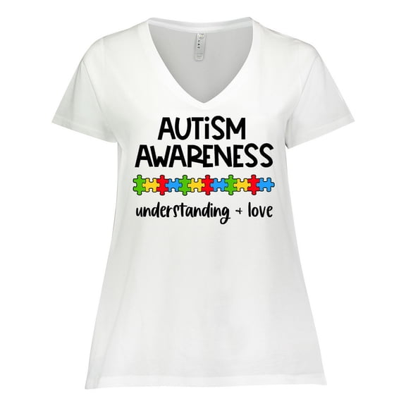 Inktastic Autism Awareness Understanding and Love with Puzzle Pieces Women's Plus Size V-Neck T-Shirt