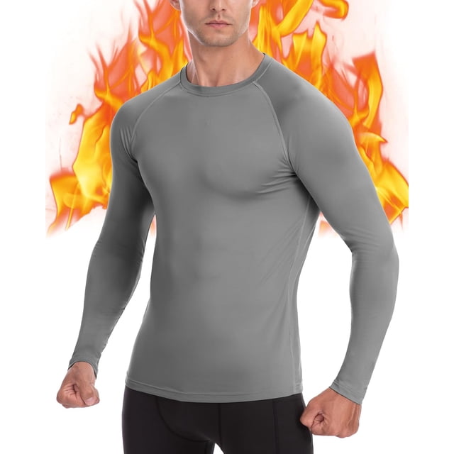 EoBeKee Mens Thermal Compression Shirts, Warm Long Sleeve Fleece Lined Tops Athletic Base Layer for Running Cold Weather