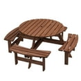 thumbnail image 2 of IVV 70" Round Fir Wood Picnic Table with 4 Built-in Benches & 2" Umbrella Hole, Brown, 2 of 9