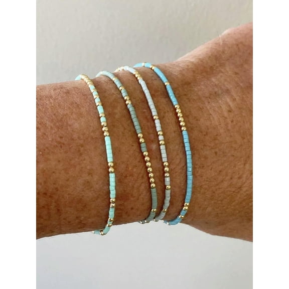 QQTDFG 4pcs/Set Bohemian Style Handmade Rice Beads & Beaded Elastic Bracelet Set For-default