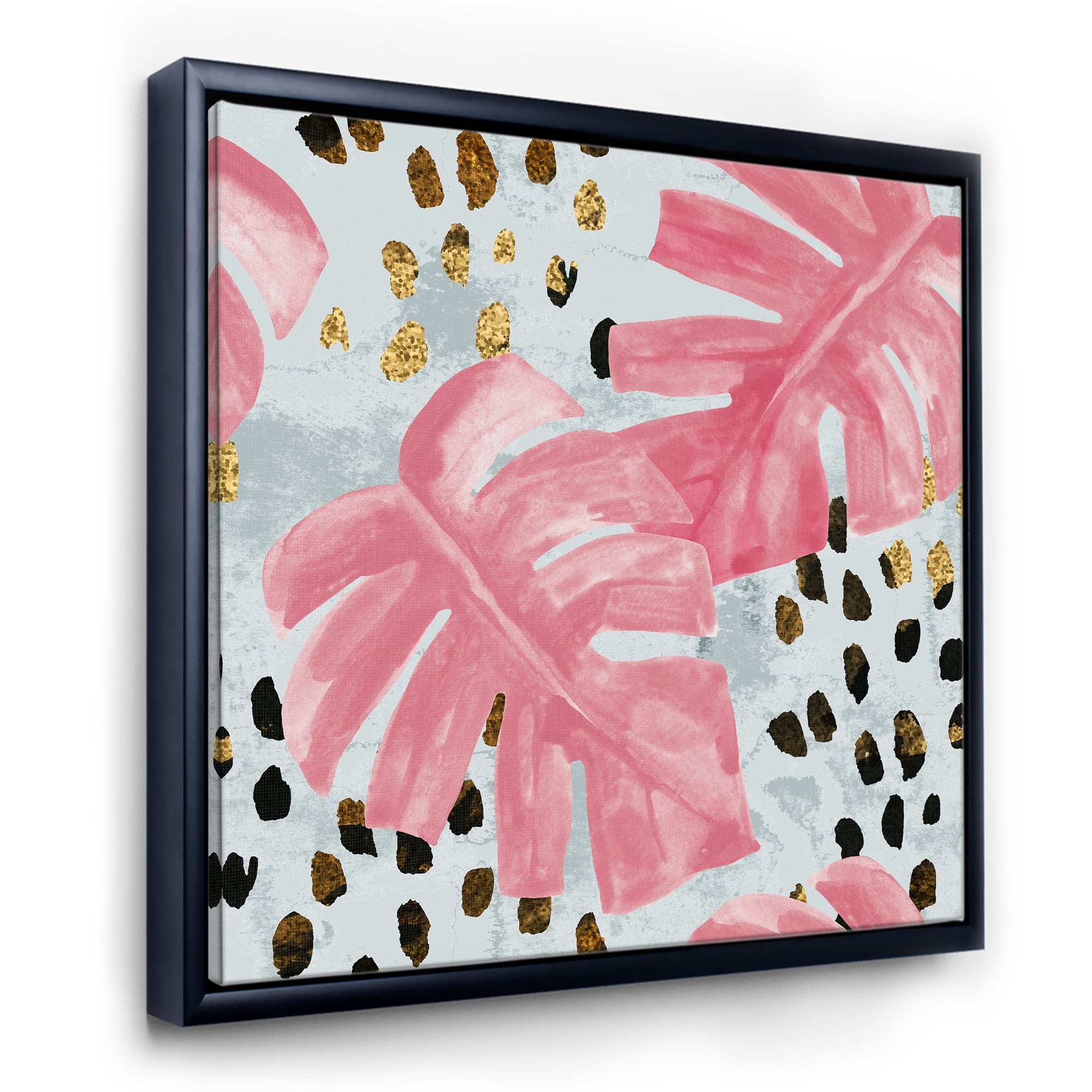 Designart 'Rough Brush Strokes Pink Colored Monstera II' Tropical Framed Canvas Wall Art Print