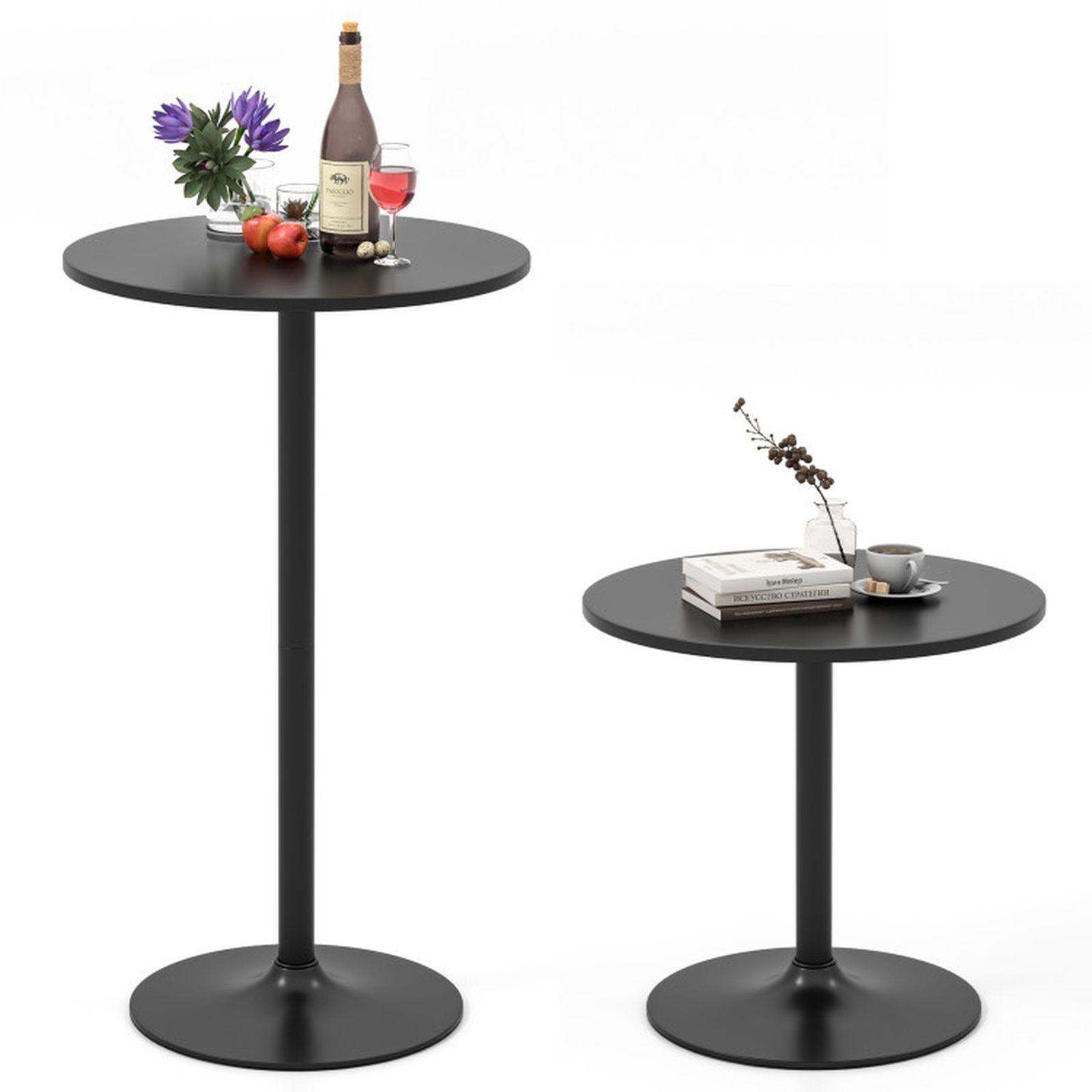 Furnibear 24 Inch Modern Round Cocktail Table with Metal Base and MDF Top-Set of 2 for Living Room Home Office Apartment Sofa Couch Center, Dark Brown