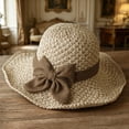 thumbnail image 2 of UTSJKR Women Hand Woven Pure Straw Large Brim Sun Hat, Foldable Portable Design, UV Resistant Beach Vacation Outdoor Leisure Round Top Cap Beige M, 2 of 9