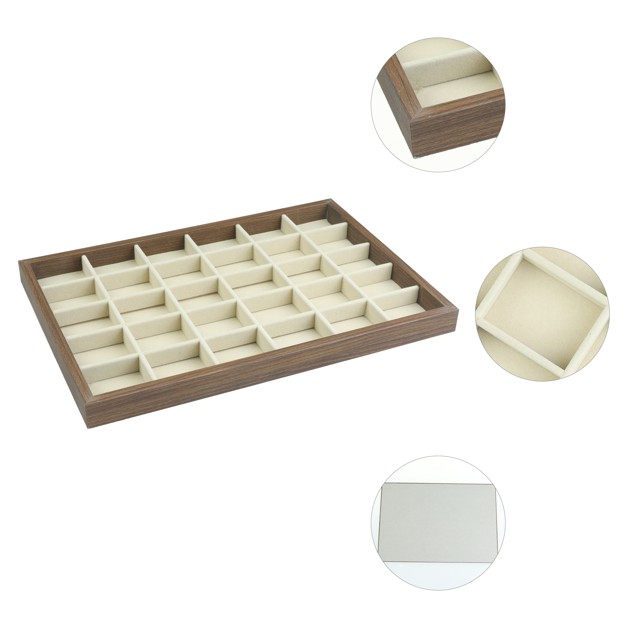 Unique Bargains Velvet Jewelry Organizer Trays with Removable Dividers for Drawers Brown-30 Grid Tray