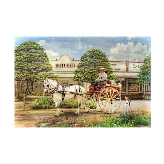 Canvas Wall Art - Trudi Simmonds 'The Butchers Cart' Wall Art for Living Room, Bedroom, or Office Décor by Trademark Fine Art - 19 x 12 Inches