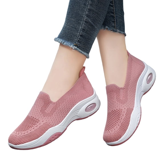 Lightweight Mesh Slip On Walking Shoes for Ladies, Arch Support Cushioned Insole Air Cushion Wedge Sneakers