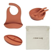 Little Twig 6-Pc Unbreakable Silicone Baby Feeding Set Kids Dinnerware Set, Clay