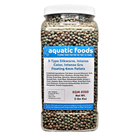 3-Type 6mm Floating Silkworm Pellets (To increase Color Glossiness), Intense Color Enhancing & Intense Growth Floating Pellets for ALL Tropicals, Koi & Pond Fish. KGM-350…3-lb 4oz Lg Jar