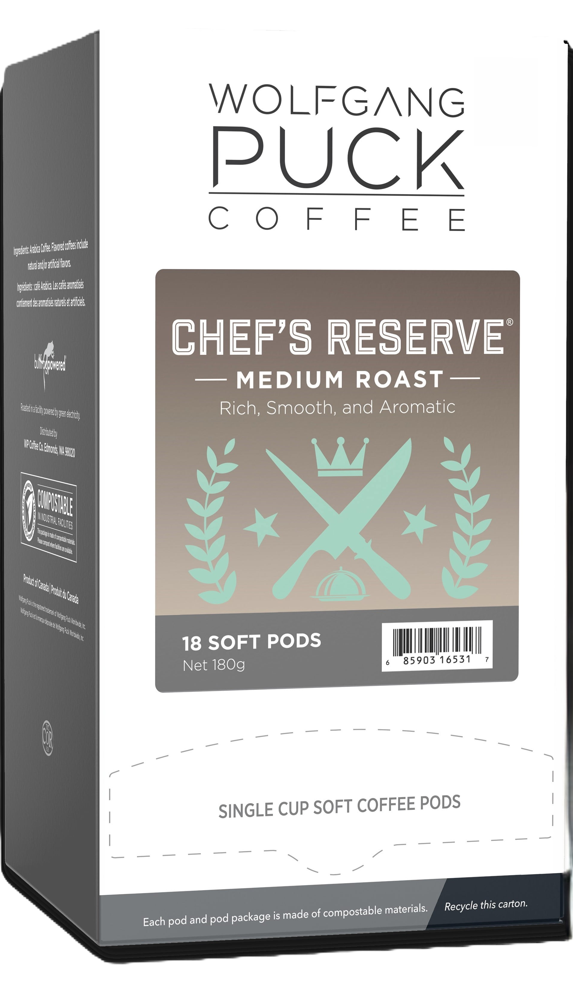Wolfgang Puck Coffee Soft Pods, Chef's Reserve, Medium Roast, 18 count (pack of 3)