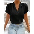 thumbnail image 1 of Blusa Negra De Mujer Con Cuello V Y Manga Corta Fruncida, 1 of 30