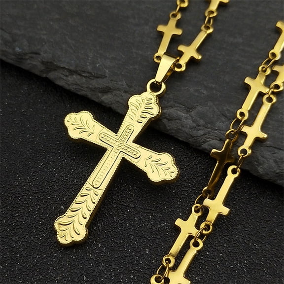 Christian Big Cross Pendant Necklace 14K White Gold Male Golden Color Chain Necklaces for Men Jewelry collar hombre