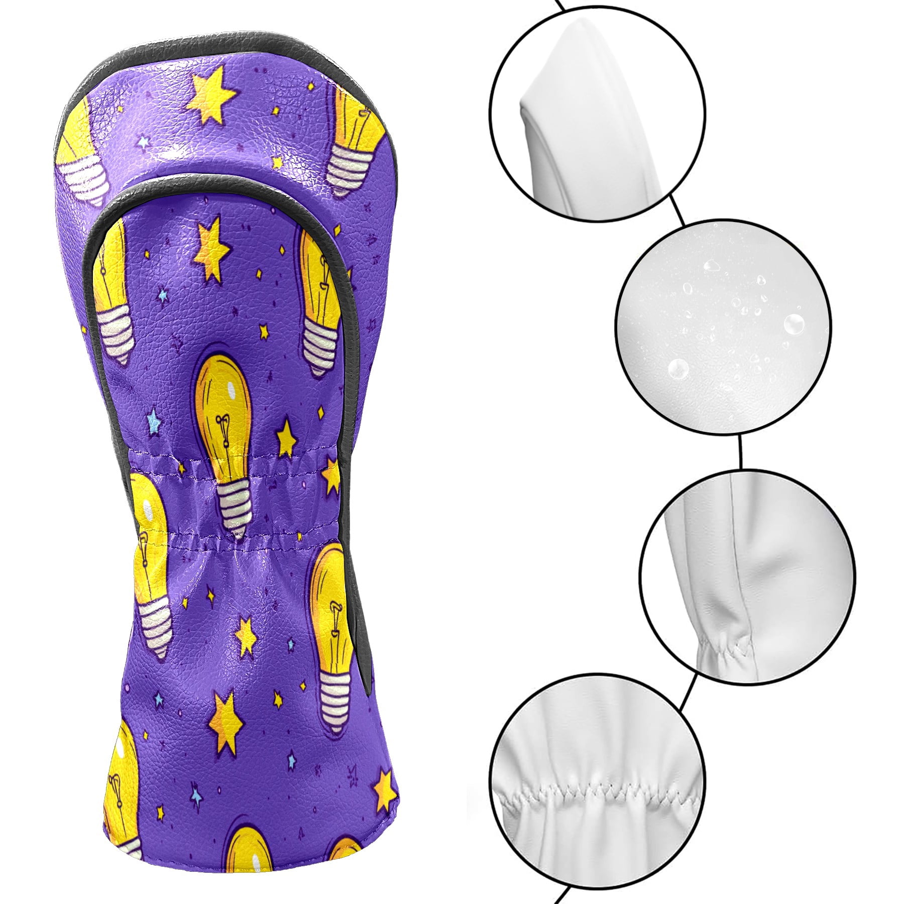 Golf Club Covers PU Leather Waterproof Head Covers for Fairway Woods Hybrids Cartoon Light Bulb Pattern
