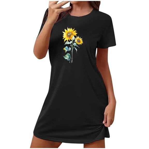 HomeGardon Women's Sleepwear Nightgowns for Women,Fashion Print Medium Length Dress Oversized Short Nightgown Fashion Chest Print Short Sleeve Nightdress,S-XXL