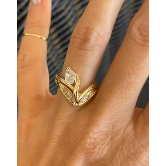 Bluebell Jewels Pear Cut CZ Wedding Bridal Ring Set 14k Yellow Gold Plated