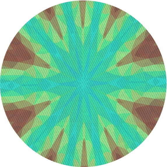 Ahgly Company Machine Washable Indoor Round Transitional Green Area Rugs, 3' Round