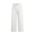 thumbnail image 7 of Womens Linen Pants Casual Palazzo Pants Drawstring Pants Boho Wide Leg Summer Trousers with Pockets White L, 7 of 7