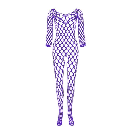 Sexy Lingerie For Women Sexy Breathable Sleeve Big Mesh Hole Through Yarn Solid Color Mesh Stockings Net Clothes Bodysuit