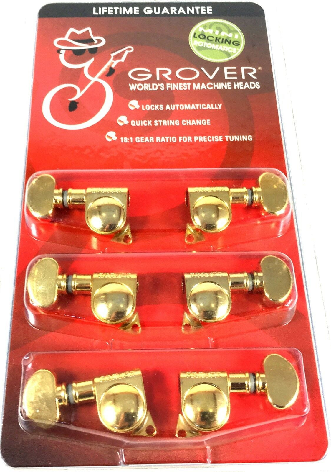 Grover Mini Locking RotoMatics Machine Heads Tuners 406G Gold 3+3