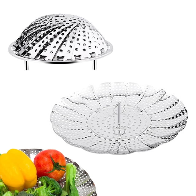 Cesta vaporera de acero inoxidable para cocinar verduras - Vaporera plegable y expandible que se adapta a ollas de varios tamaños