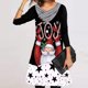 thumbnail image 2 of Moda mujer manga larga Patchwork Navidad estampado Turn-down Collar señoras blusas largas Pompotops gfhjh20680, 2 of 4