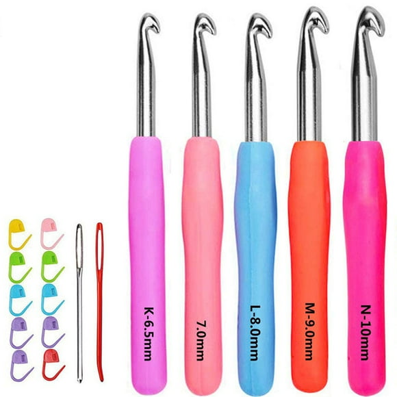 5 Pack Crochet Hooks Set, Full Size Ergonomic Soft Grip Handles Crochet Kit, Knitting Needles Kit with Case for Arthritic Hands 6.5 Mm ~ 10 Mm