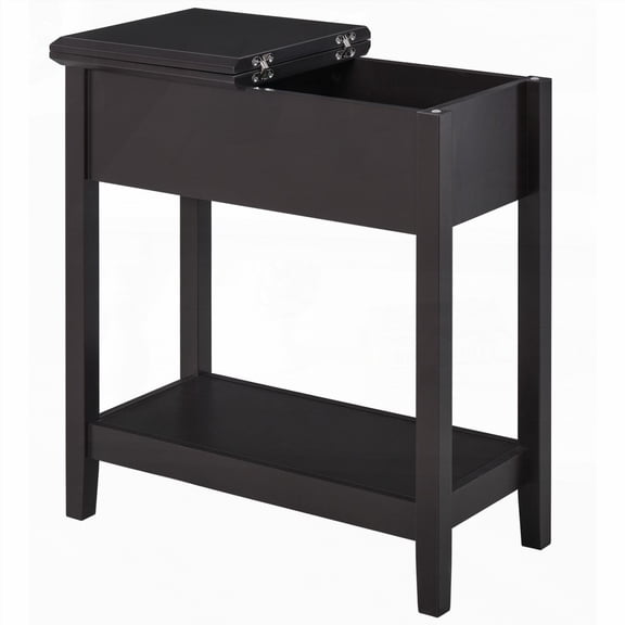 HOMCOM Narrow Side Table with Flip Top & Storage Cabinet, Dark Coffee for Living Room