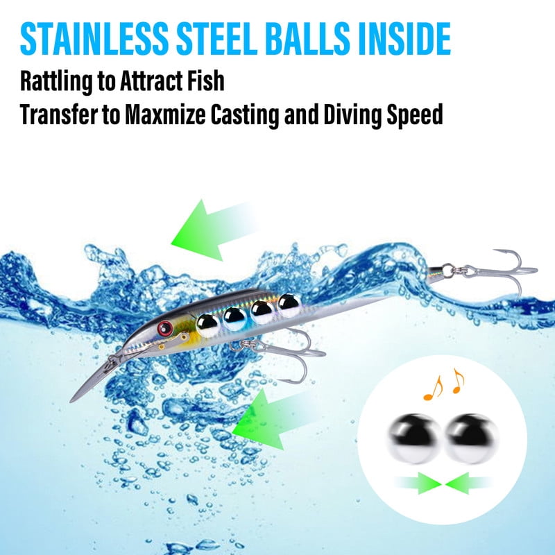 Dr.Fish Deep Diving Trolling Lures 13-20ft Saltwater Hard Fishing Lures 7.3" Deep Diving Jerkbait VMC Treble Hooks Pencil Twitch Bait Heavy Duty Offshore Plugs Striper Mackerel Tuna