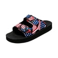 thumbnail image 2 of pwidon 4th of July Women's Double Buckle Platform Slide Sandals American Flag Adjustable Strap Open Toe Slip On Patriotic Beach Walking Slides Black 5.5, 2 of 4
