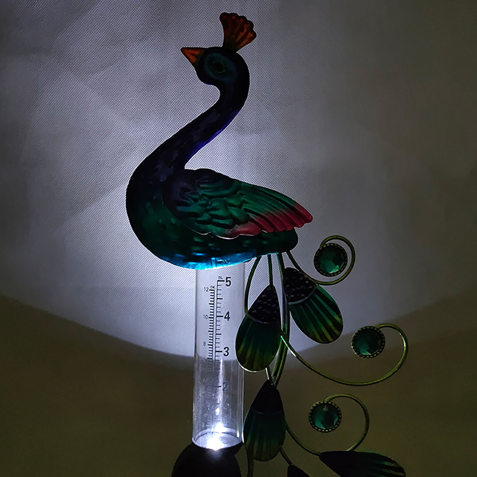 Arestory Peacock Rain Gauge Outdoor 32.3" Solar Powered Large Rain Gauges Freeze Proof Water Gauge with Metal Stakes Decorative for Garden,Lawns,Patio