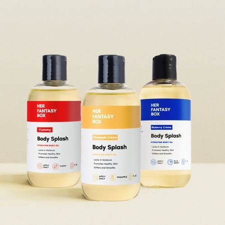 Her Fantasy Box | Body Splash | Fruity Skin Body Oil Bundle – Tropical Bundle – 3-Pack Skin-Smoothing Body Oils with Pineapple Crème, Yummy & Unscented – Hydrating, Non-Greasy, Vegan & Cruelty-Free