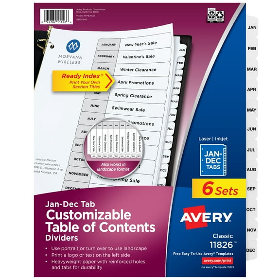 Avery Jan-Dec Dividers, 12 Tabs, Ready Index (6 Sets of 11826)